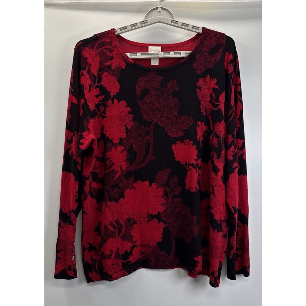 Chico's 3 (16/18) Sweater Top Womens Floral Long Sleeve Knit Classic